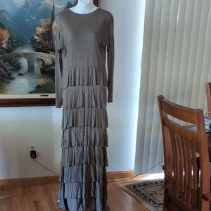 Soft Surroundings  Ruffled Tiered Long Sleeve Dress L